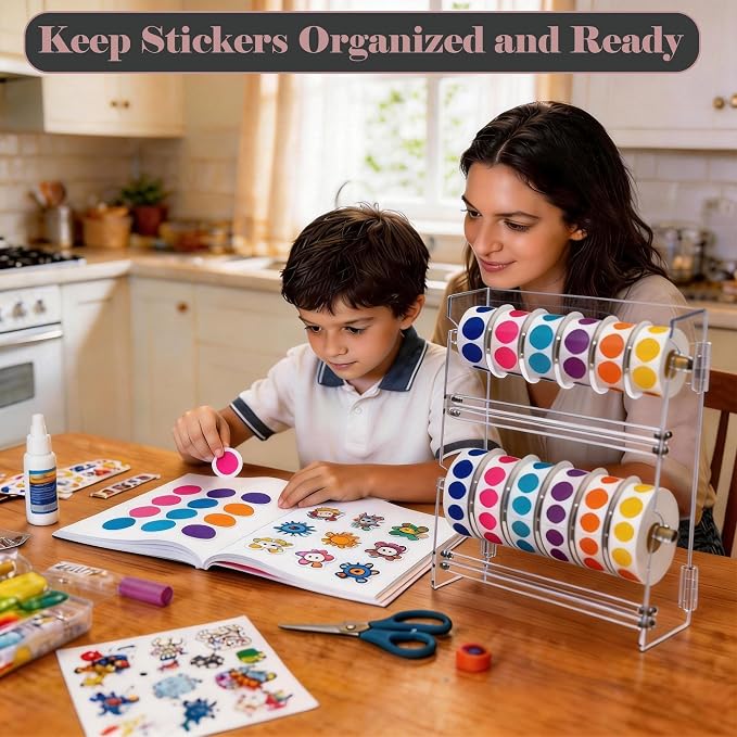 Acrylic Sticker Dispenser, Label Dispenser, Sticker Roll Holder | Double-Layer Design, 12 Roll Capacity, Adjustable Dividers, Easy Visibility, Ideal for Office, School, Craft Rooms & Home - Image 4