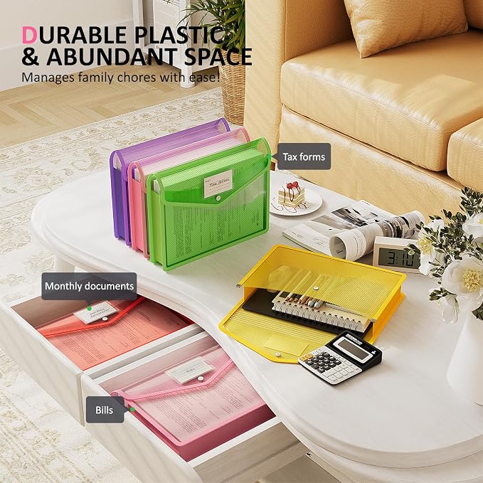 ThinkTex Plastic Expanding File Folders, Transparent Envelopes with Snap | Suitable for Home, Office, School, Large Capacity, No Dividers, Dopamine 5-Color, Fits Letter/A4 Size - 5 Pack - Image 5