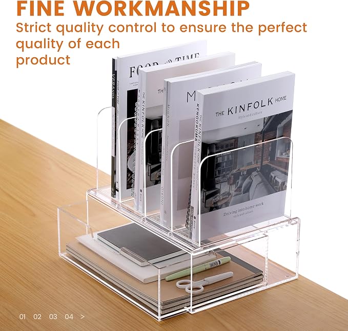 HeZone Desk Organizers and Accessories, Acrylic Desk Organizer with Drawer, Office Supplies Organization Storage, Clear Acrylic File Organizer for Desk - 1 Pack - Image 5