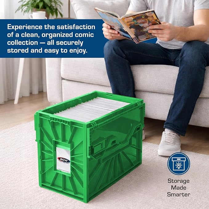 BCW Short Comic Book Bin | Holds 150 Comics | Stackable Plastic Storage | Acid-Free Organizer | Green, 2 Pack - Image 7