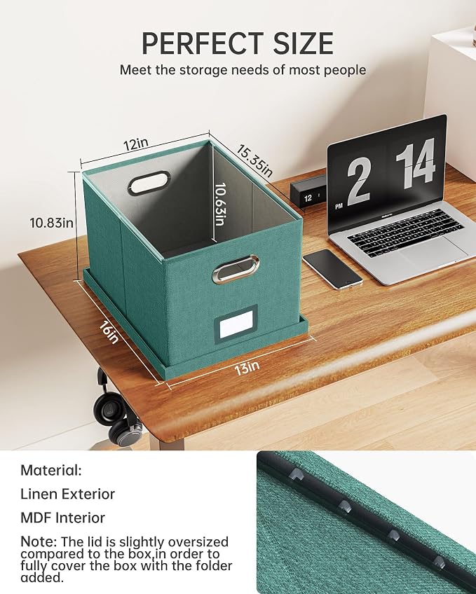 2 Pack File Storage Organizer, Document Organizer, Portable File Box with Lid, Fit for Letter/Legal File Folder Storage,Forest-green-Box only - Image 3