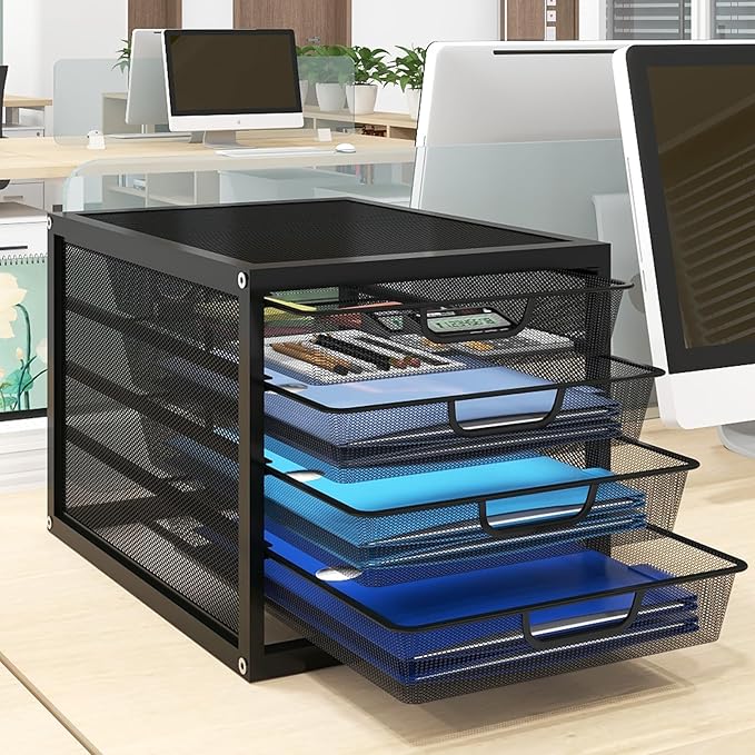 Natwind Mesh Desk Organizer with 4 Tier Sliding Drawers,Black | Paper Sorter, Multi-Functional Home Office Supplies Storage Tray for Letters, Documents,Mail, Files, Arts & Crafts Supplies - Image 3