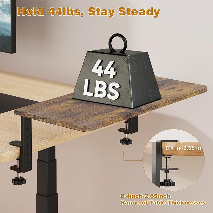 Desk Extender, 22-inch Clamp-On Desk Shelf, Height-Adjustable Desktop Shelf Organizer for Monitors Office and Gaming Accessories, Arm Support Table Extension, 44lbs Heavy Duty, Dark Brown - Image 7