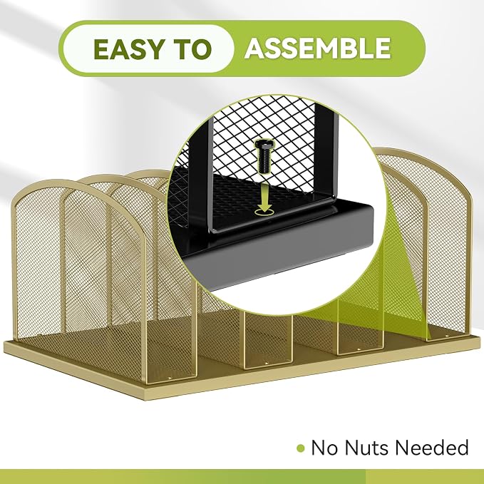 Desk File Organizer Vertical 7 Sections Mesh File Sorter Paper Storage Organizer for Desk, Office Organization File Holder Rack, Gold - Image 3