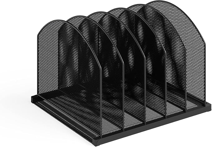Safco Onyx Desk Organizer 5 Upright Sections, Vertical File Holder Mail Sorter Black Home, Office or Classroom Desktop Organization (3215BLKD) by SafcoProducts
