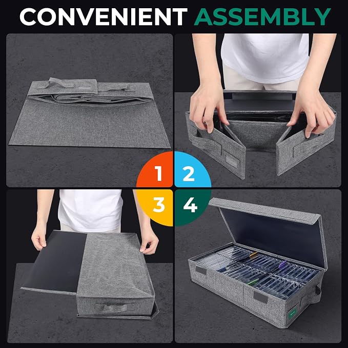 Cassette Tape Storage Box Pack of 3, Durable Cassette Tape Holder 16.34 x 9.25 x 3.54 Inch with Lids and Index Labels to Store 144 Cassette Cases - Gray - Image 6