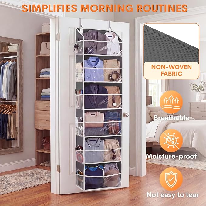2 Pack Over Door Organizer with 6 Large Pockets | 6 Transparent Pockets & 12 Mesh Side, 80 lbs Weight Capacity Hanging Storage for Toys, Shoes, Diapers, Pantry - Image 5