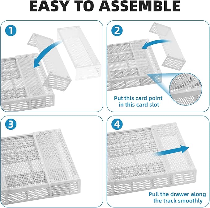 Marbrasse Expandable Desk Drawer Organizer, Mesh Drawer Organizer Tray with 10 Adjustable Compartments, Desk Organizers and Accessories for Office Supplies, Makeup & Vanity (Expandable White-2 pack) - Image 7