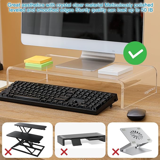 20"x10"x4" Acrylic Monitor Stand, Clear Laptop Riser with Bonus Phone Stand | Extra-Wide Clear Premium Acrylic Computer Stand, Monitor Riser & Ergonomic Desk Organizer Shelf for Office, Home, Printer, TV - Image 7