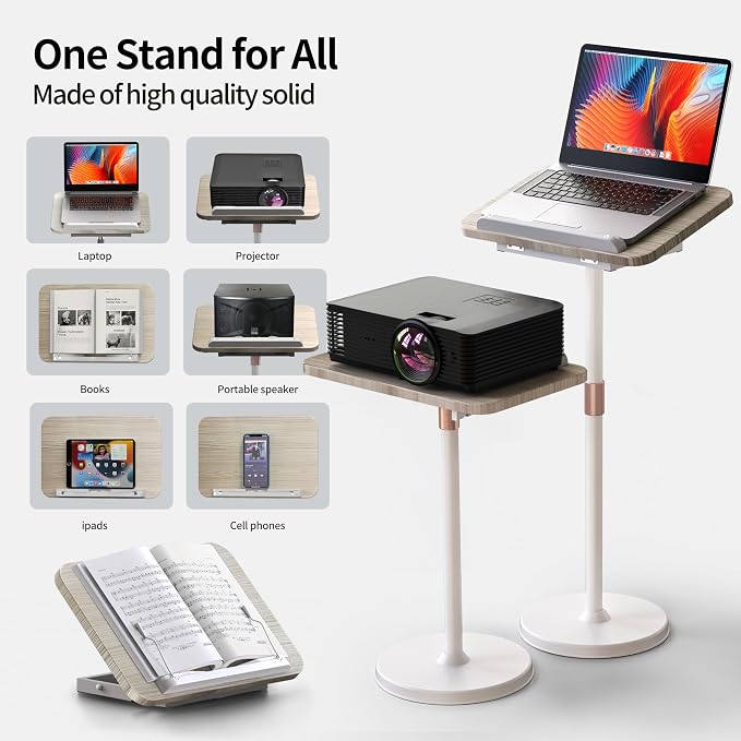 2-in-1 Floor & Desktop Book Stand with Large 16.5"x11.8" Wood Panel | Height Adjustable 16.5"-51" Ergonomic Book Holder with Page Clips for Textbooks, Music Sheets, Recipes, Laptops (White) - Image 4