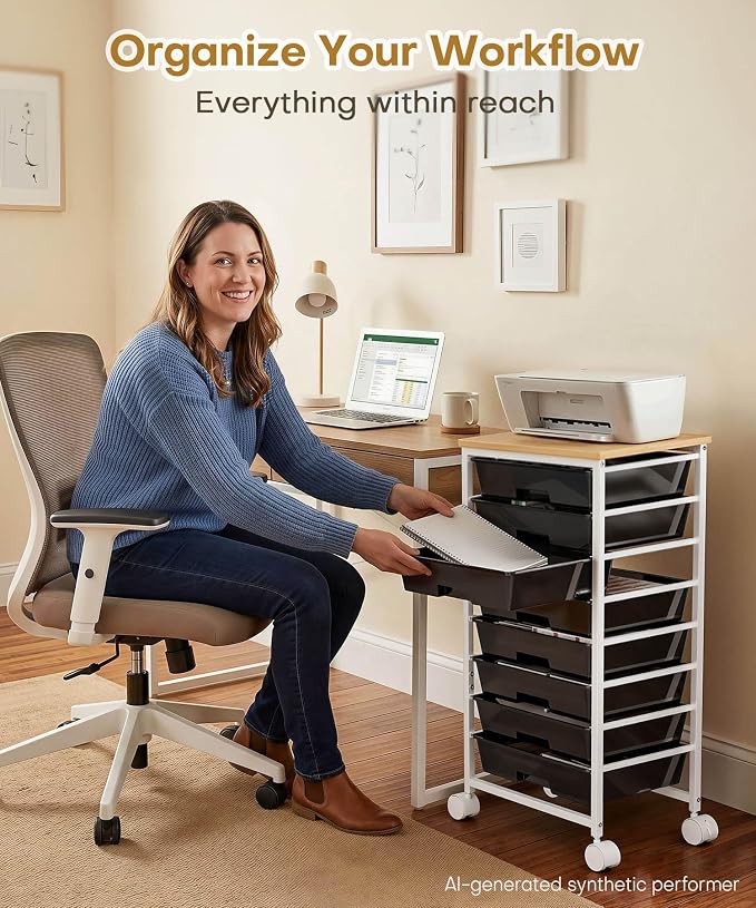 Homde Rolling Storage Drawer Cart: 8-Drawer Sort to Clear Desk & Dresser Clutter - Anti-Fall Smooth Glide Prevents Spill-Out During Daily Grab - Lockable Wheels Keep It Steady - Image 3