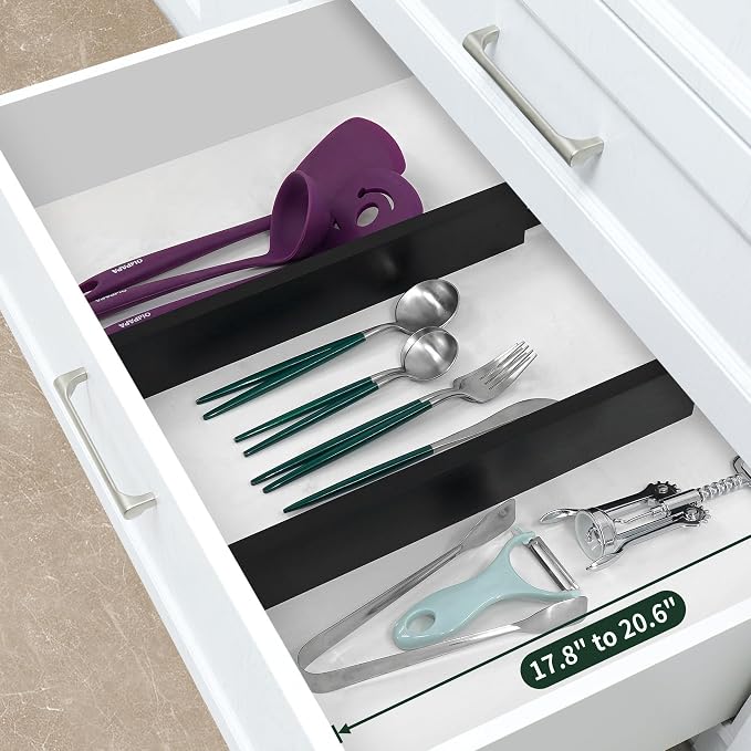 Utoplike Bamboo Kitchen Drawer Divider, Black Utensil Drawers Organizer | Adjustable, Spring Loaded, Works in Kitchen, Dresser, Bathroom, Bedroom, Drawer, Desk, 2.4" H, Fit 17.8"-20.6" Inner Drawer - Image 3