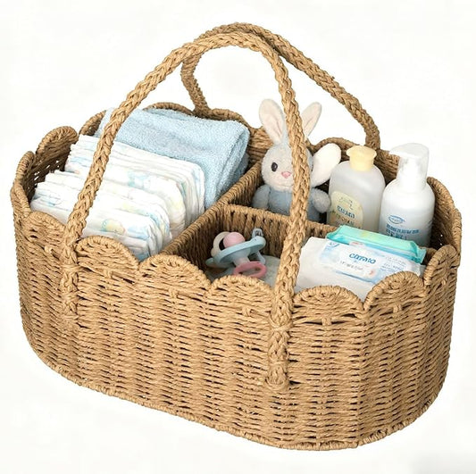 Diaper Caddy Organizer, Paper Rope Storage Baskets Nursery Bin with Removable Divider, Portable Car Organizer for Diapers, Baby Shower Gifts, Newborn Essentials Must Haves by Unknown