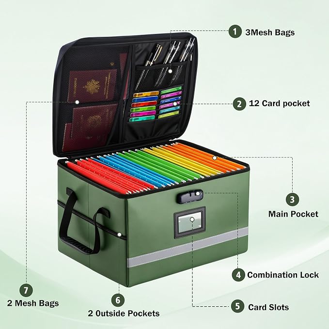 EXLIFBAG File Organizer, Fireproof File Box with Lids, Important Document Organizer Box with Lock, Portable File Folder Organizer with Handle - Image 2