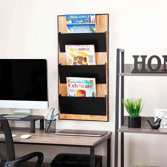 Mind Reader 3-Tier Wall-Mounted File Organizer, Wood and Metal Vertical Rack for Mail, Magazines, and Documents, Black - Image 6