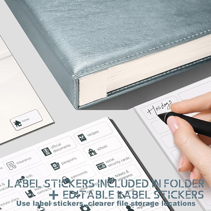 JOYCE Important Document Organizer 14 Expanding Pockets,Gray | Waterproof leather binder with 13 Card Slots for Passports, Birth Certificates, Tax Files and Wills - Image 6