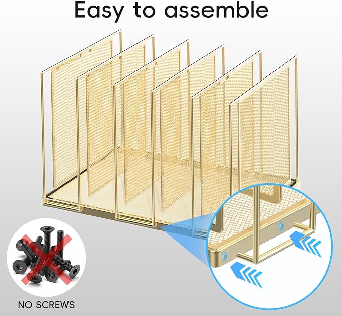 File Organizer for Desk, 5-Section Vertical File Sorter, Paper Holder Organizer Standing Metal File Folder for Office Home Classroom, Gold - Image 4