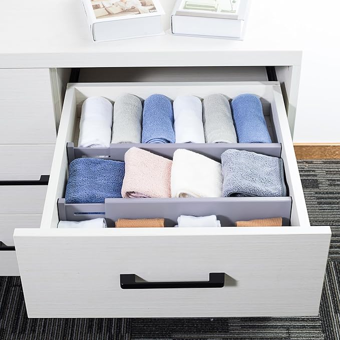 Utoplike Kitchen Drawer Dividers Large, Gray Drawers Organizers Adjustable | Bamboo, Spring Loaded, Works in Dresser, Bedroom, for Silverware, Utensils, 4pcs, Fit 17.8"-20.6" Inner Drawer, 2.4" H - Image 7