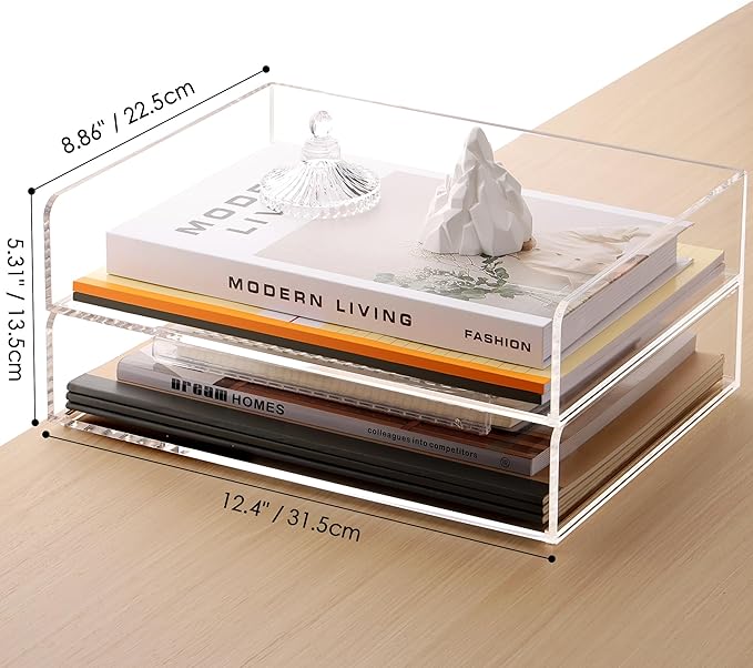 SANRUI Acrylic Desk Organizer Stackable Paper Tray, Letter Size Tray 2-Pack | Desk Organizers and Accessories, Clear Paper Organizer for Office Classroom Home 12.4 x 8.86 x 5.3 inches - Image 2