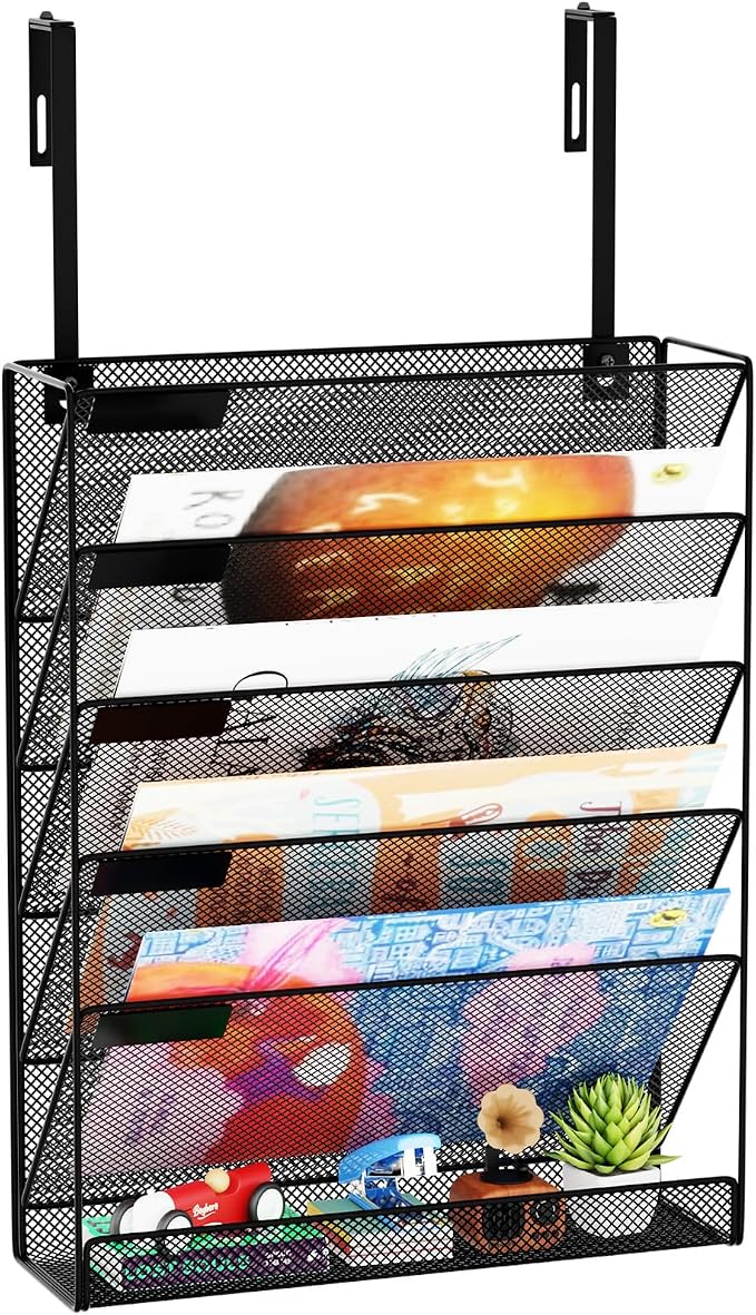 6-Tier Hanging File Organizer Office Cubicle Accessories for Work Organizer Wall Mount File Holder for Mails Folders Papers Magazine Organization, Black by GDINDINFAN