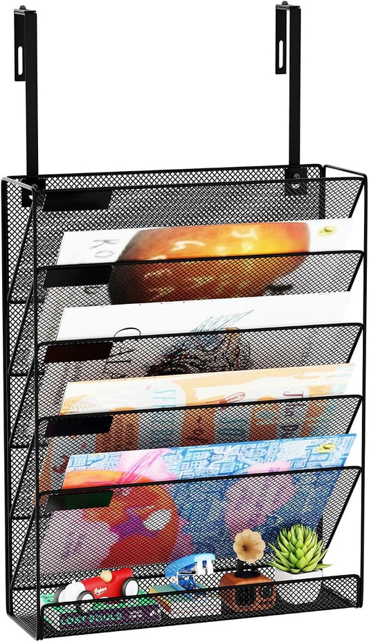 6-Tier Hanging File Organizer Office Cubicle Accessories for Work Organizer Wall Mount File Holder for Mails Folders Papers Magazine Organization, Black by GDINDINFAN