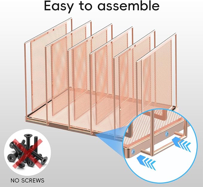 File Organizer for Desk, 5-Section Vertical File Sorter, Paper Holder Organizer Standing Metal File Folder for Office Home Classroom, Rose Gold - Image 3