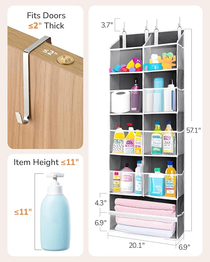 ULG Over the Door Organizer, 5-Tier Extra Large Hanging Storage with 10 Mesh Pockets, 100 lbs Capacity, Heavy Duty Door Organizer for Closet, Bedroom,Grey - Image 8