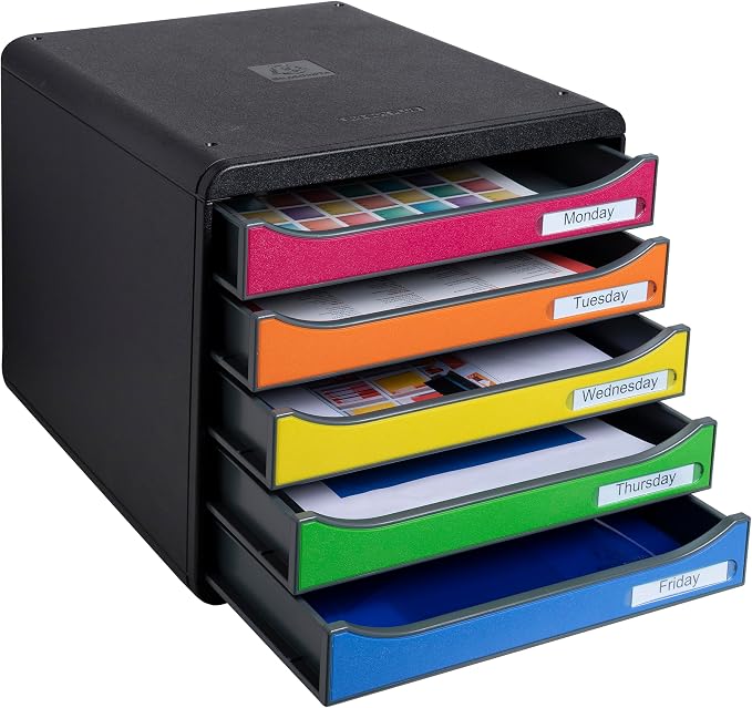 Exacompta Big Box Plus - 5 Drawer Desktop Organizer - 100% Recycled Materials- Fits Letter and A4+ Size Paper - Black w/Multicolored Drawers- Dimensions 13 5/8 x 11 x 10 5/8 - Made in Europe - Image 8