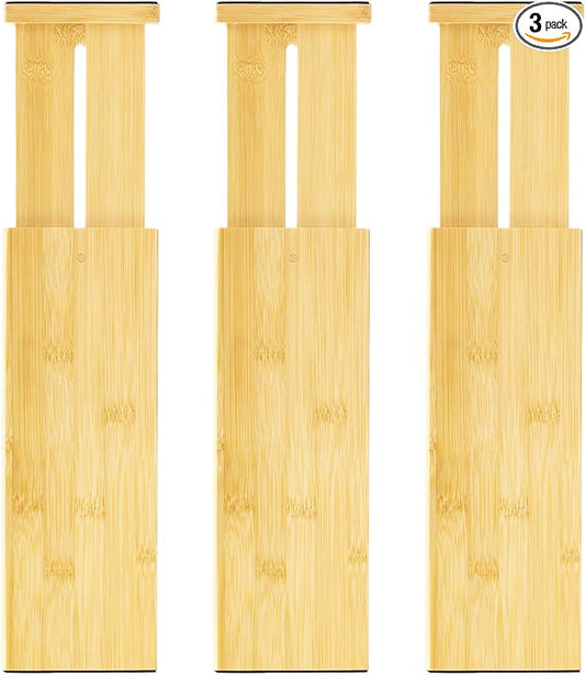 VaeFae 3 Pack Bamboo Drawer Dividers, 4" High Adjustable 11.9-17.1" Clothes Drawer Organizers, Expandable Separators for Bedroom/Bathroom/Kitchen/Office Storage by VaeFaeDirect