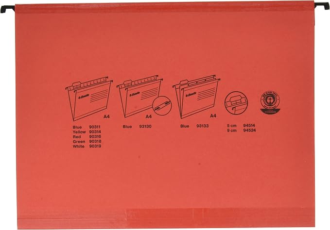 Esselte Classic Reinforced Suspension File, A4, Pack of 25, Tabs Included - Red - Image 2