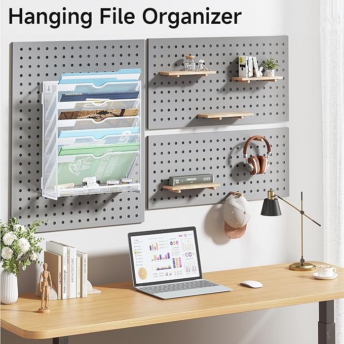 Lavatino 6-Tier Hanging File Organizer, Wall Mount File Holder for Mails Folders Papers Magazine Organization, Vertical Document Organizer for Office Home - (White) - Image 6