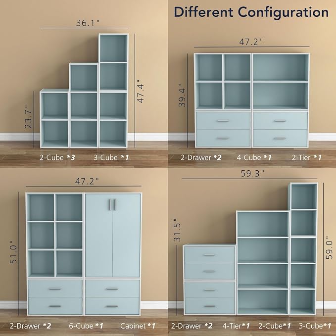 Homes: Inside + Out Apexa 2-Drawer Wooden Stackable Storage Drawers, Small Food Pantry Cabinet, Cajonera De Madera, Underbed Drawer Dorm Teen Room Decor & Bedroom, Home Office, Kitchen, Light Blue - Image 10