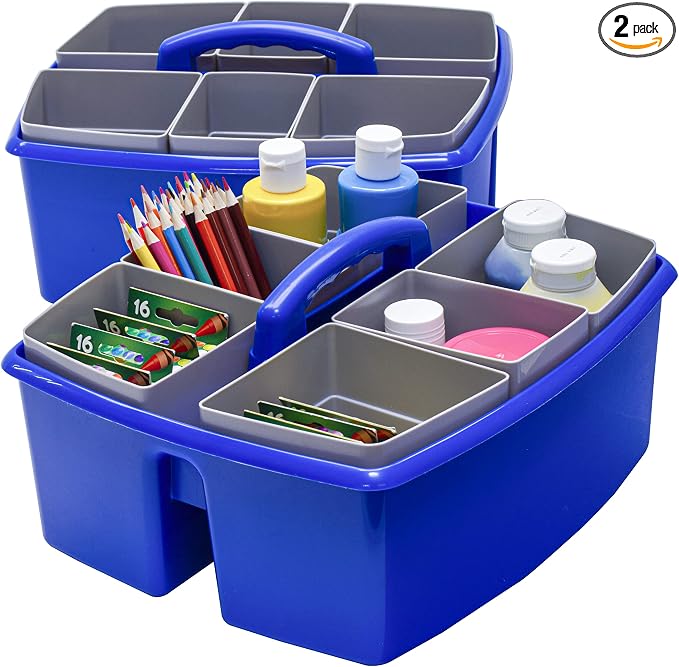 Storex Large Classroom Caddy with Cups, 13 x 11 x 6.575 Inches, Blue, Case of 2 (00985U02C) by Storex