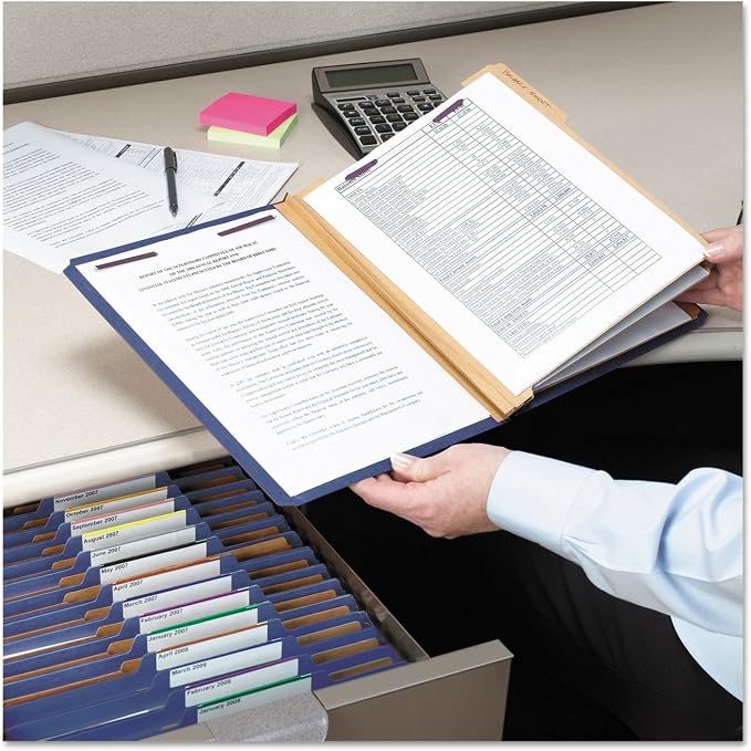 Smead Pressboard Classification File Folder with SafeSHIELD Fasteners, 3 Dividers, 3" Expansion, Legal Size, Dark Blue, 10 per Box (19096) - Image 8