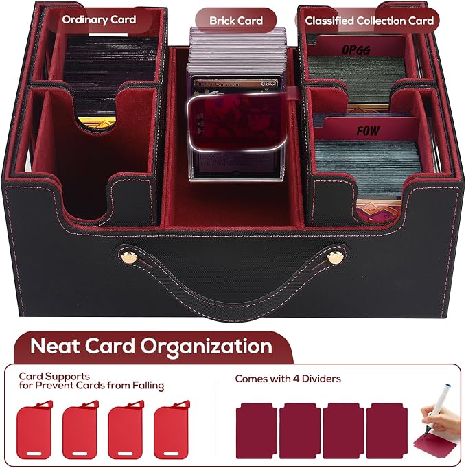 Trading Card Storage Box for MTG, MTG commander deck box，Multi-purpose Deck Case for MTG TCG Sports Card, 4 Toploaders, 4 Stoppers, 4 Colorful Dividers (Black & Red) - Image 4