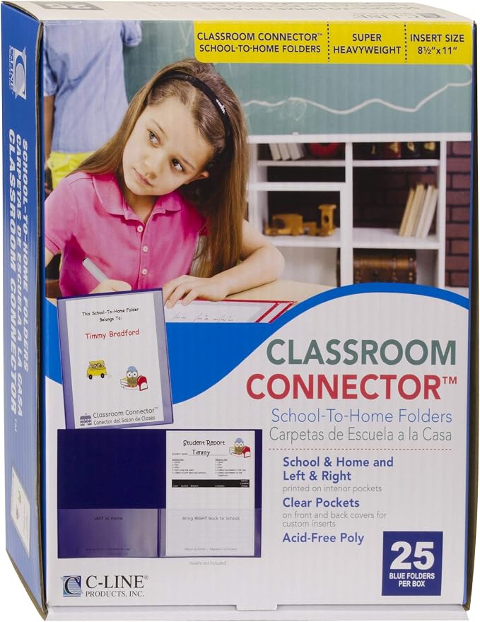 C-Line Classroom Connector School-to-Home Folders, Blue, 25 per Box (32005) - Image 3