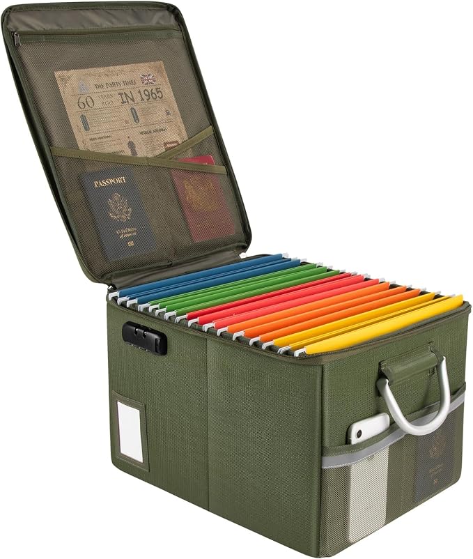 TOMKID Fireproof Document Box, Fire Proof Safe Box for Home Document Organizer with Lock, Fire Organizer Office Storage Cabinet for Hanging Letter/Legal Folder 16.1 x 12.9 x 11in (Green) by Aobteeny