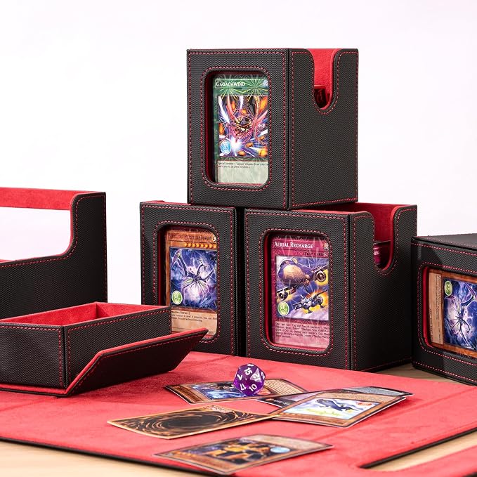 Card Storage Box MTG Deck Box, Trading Card Storage Box, Commander Deck Box, 500+Double-Sleeved Cards,TCG Sports Cards Storage, Mtg Commander Deck Box(Black&Red) - Image 3