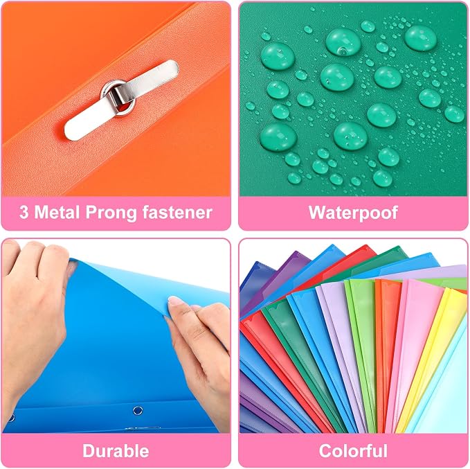 Cholemy 72 Pcs Plastic Folders with Clear Front Pocket Bulk Pocket Folders with Prongs Fasteners Letter Size School Folders Heavy Duty Pocket Folder with Card Slot for School Office(Assorted Colors) - Image 3