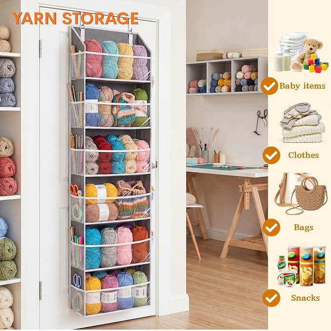 2 Pack Over Door Organizer with 6 Large Pockets | 6 Transparent Pockets & 12 Mesh Side, 80 lbs Weight Capacity Hanging Storage for Toys, Shoes, Diapers, Pantry - Image 6