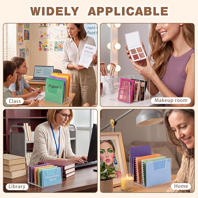4 Section Clear Acrylic Desktop File Organizer Vertical File Sorter 4mm Thick, Large Capacity Upright Magazine Organizer, Book Paper, Notebooks, Envelopes, Mail Holder - Image 6