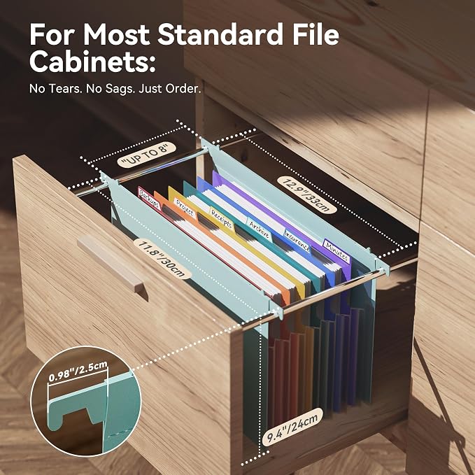 ThinkTex Plastic Expanding Hanging File Folders, 7 * 1.2" Accordion Pockets | Large Capacity, Multi-Color Tabs, Letter Size for Filing Cabinet - Green - Image 2