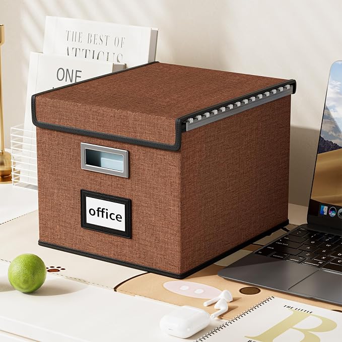 Upgrade Portable File Organizer Box with Lid,Large Linen Hanging Office Document Storage Box with Lid,Collapsible Filing&Storage Box for Office/Decor/Home-14.9x12.7x10.8in,1pk-without folders | File Box with Plastic Slides for Document Storage, Filing ... - Image 5