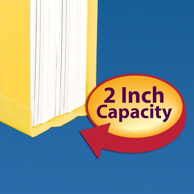 Smead Pressboard Fastener File Folder with SafeSHIELD Fasteners, 2 Fasteners, 1/3-cut Tab, 2" Expansion, Letter Size, Yellow, 25 Per Box (14939) - Image 4