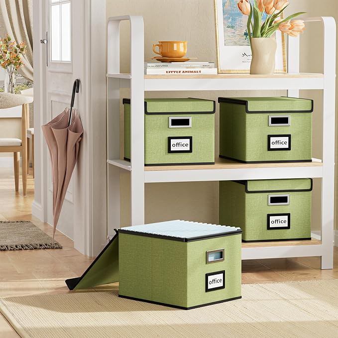 File Organizer Box with Lids, Collapsible File Folder Organizer | File Box with Plastic Slides for Office Document Storage, Filing Bin for Letter Size Hanging File Folders (1 Pack, Green) - Image 5