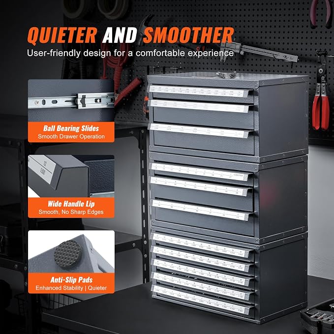 VEVOR Drill Bit Dispenser Cabinet, Three-Drawer Drill Bit Dispenser, Drill Bit Organizer Cabinet, Drill Dispenser Organizer Cabinet for Jobber Length Fractional Size 1/16" to 1/2" in 1/64" Increments - Image 7