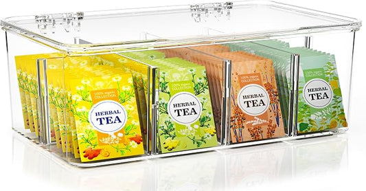 Utopia Home Tea Bag Organizer with Lids, Stackable Tea Box, 1 Pack, Clear | Partition Organizers with Lids For Drawers, Countertops, Fridge, Kitchen, Snack & Spice Organization by UTOPIAHOME