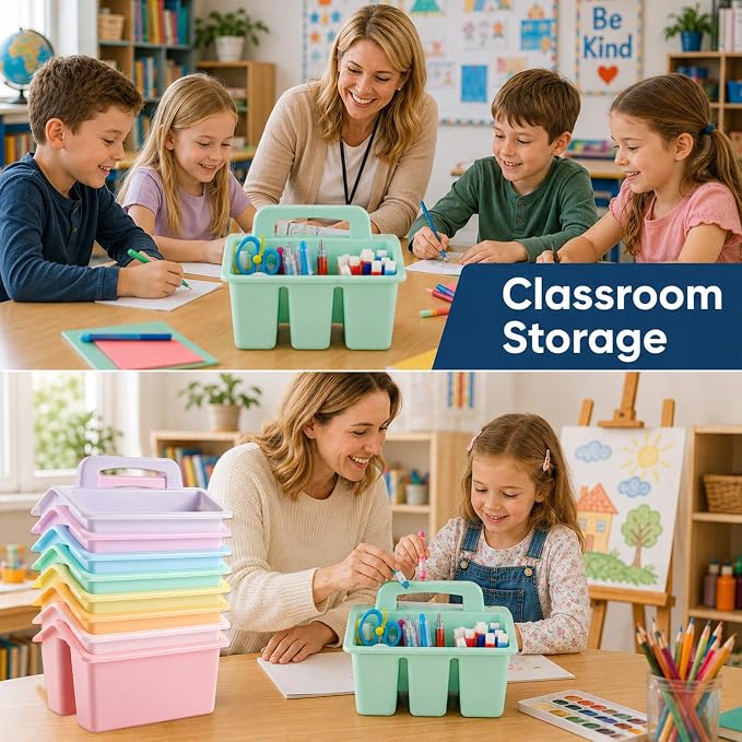 gisgfim 8 Pack Classroom Caddy Storage Basket with Handle 4 Compartment Storage Caddy Plastic Arts Crafts Caddies Protable Classroom Craft Caddies for Kids Schools Art Craft Supplies(Pastel) - Image 6