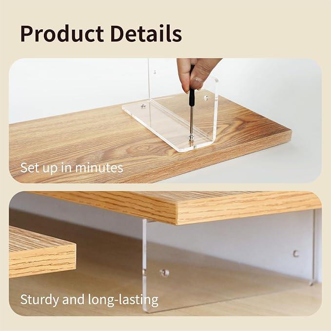 Wood Monitor Stand Riser with Acrylic Legs, Computer Screen Stand Desk Organizer, 31.5 x 7.9 x 3.1 inch, Hold up to 66 lbs (Natural, 31.5"×7.9"×3.1") - Image 5