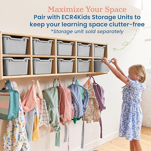 ECR4Kids Scoop Front Storage Bins, Multipurpose Organization, Light Grey, 10-Piece - Image 5